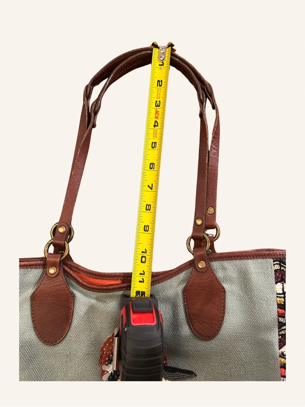 Anthropologie Jasper & Jeers Beaded Bird Tote Bag Leather Handles - Picture 4 of 12
